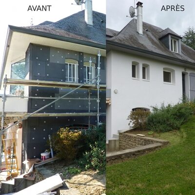 travaux d'isolation par l'extérieur à Pau avant après